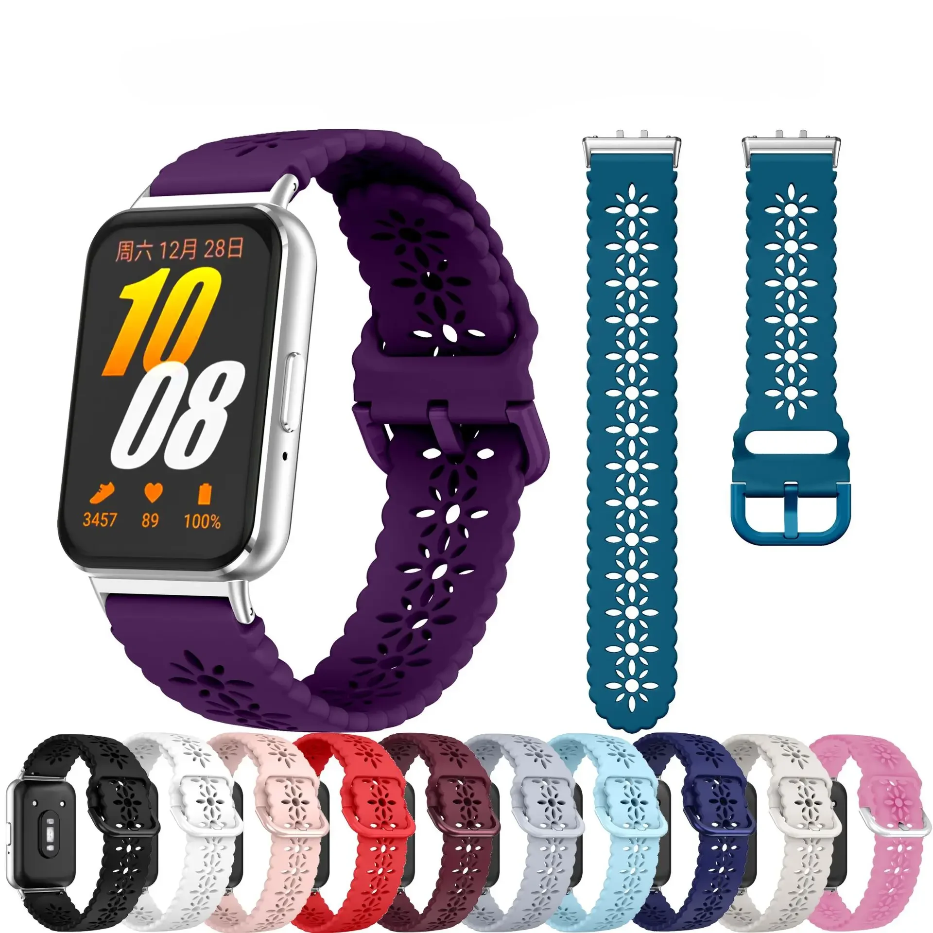 New Silicone Strap for Samsung Galaxy Fit3 ,Plum Blossom Hollowed Out Watchband Galaxy FIT3 Color Buckle Sports Wristband