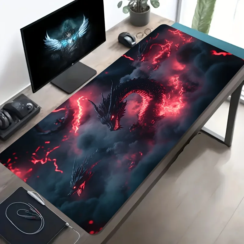 Red Flame Dragon Extra Large Gaming Mouse Pad Non-Slip Rubber Desk Mat for Gamers Office Computer Decor