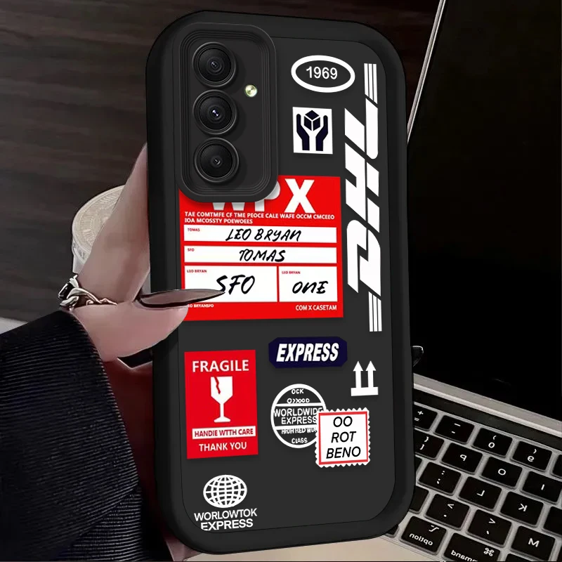 حافظة لهاتف سامسونج جالاكسي S25 S24 S23 Ultra S22 S21 Plus FE 5G A54 A34 A14 A73 A53 A33 5G ملصق باركود D-DHL سيليكون #3