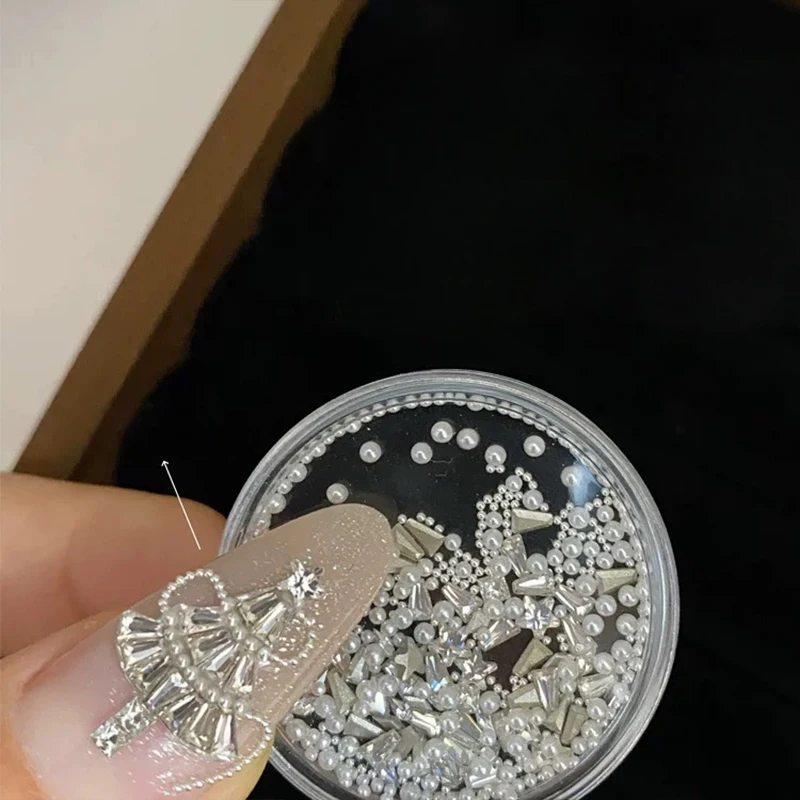 1 صندوق من أحجار الراين لفن الأظافر باللون الأبيض والوردي والشمبانيا، مثالي لفن الأظافر بنفسك والتصاميم الفنية، مثالي لعيد الميلاد #4