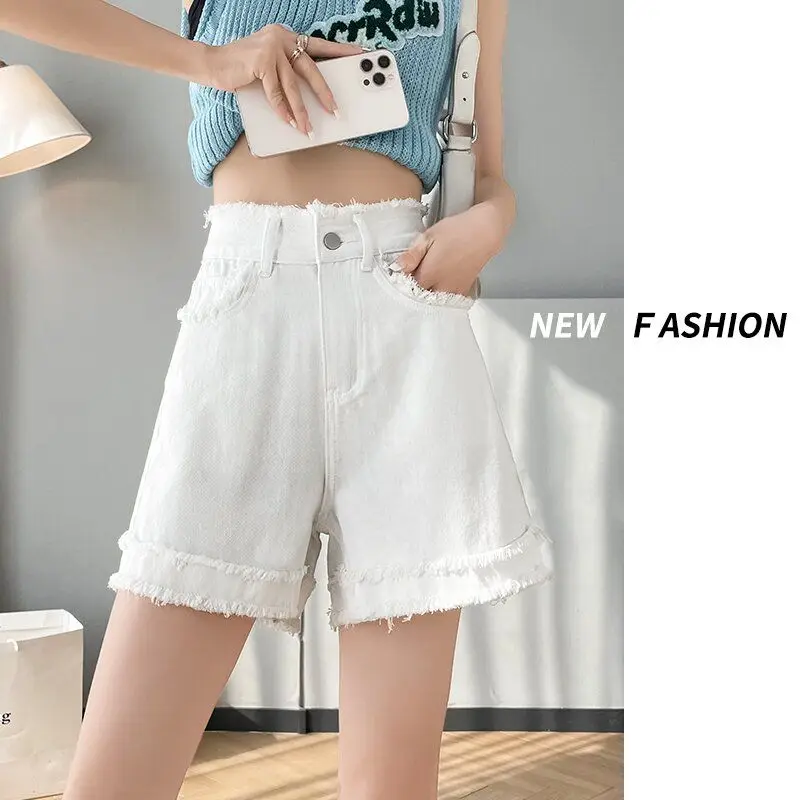 Black Denim Shorts for Women in Summer Thin A-line High Waist Loose and Slim Small Edges