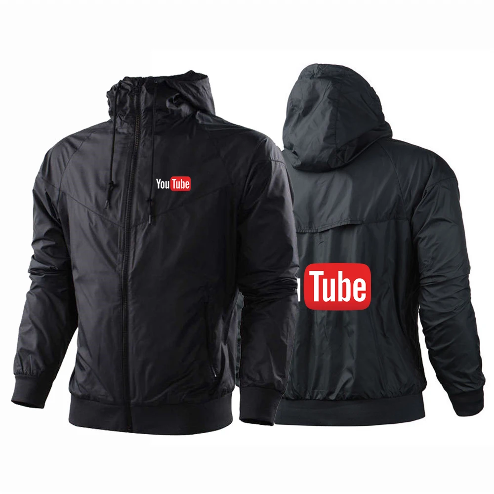 

YouTube 2023 Men's New Jackets Rainproof Hoodies Fashionable Splicing Zipper Hoodies Windbreaker Casual Coats Spring Autumn Tops