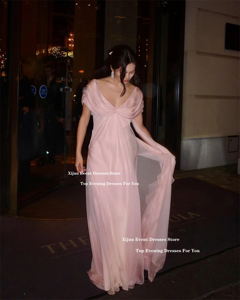 Xijun Pink Chiffon Long Evening Dresses Off The Shoulder Fairy Prom Dresses A-Line Pleated Formal Prom Gowns 2026 Customized