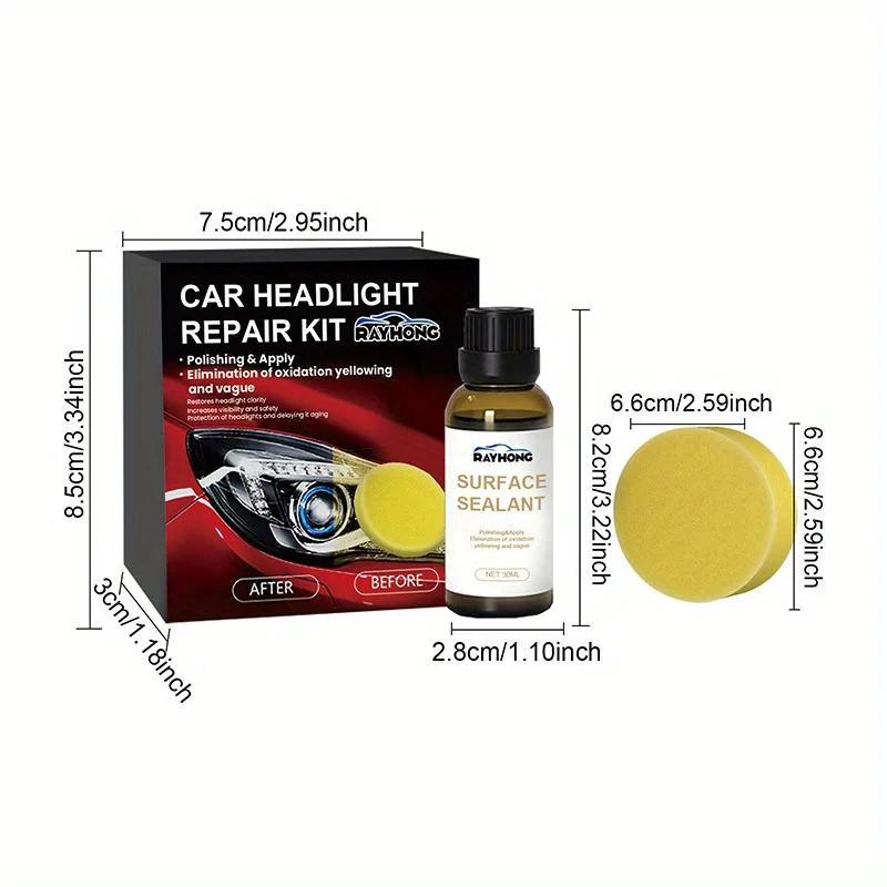 1 Set Headlight Repair Kit, Car Headlight Lampshade Scratches Stains Polishing Refurbishment Brightening Repair Fluid