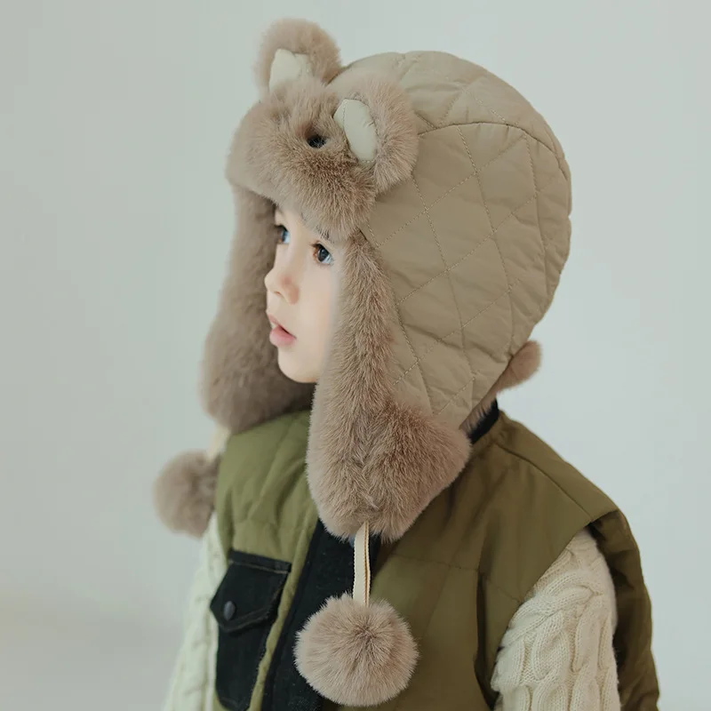 

Children's Ear Protection Hats 2025 Winter Cute Cartoon Ear Warm Caps for Girls Boys Plush Windproof Warm Hats Kids Accessories