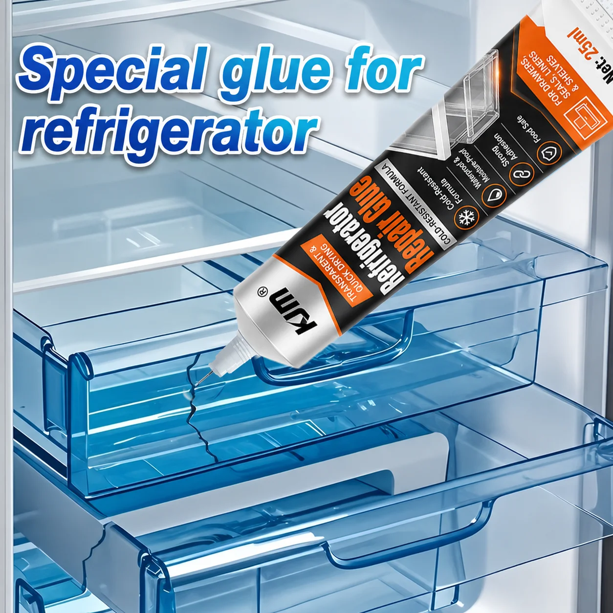 KJM Freezer Repair Glue Strong Bond Adhesive For Refrigerator Drawer Shelf Plastic Crack Fix Low Temperature Waterproof