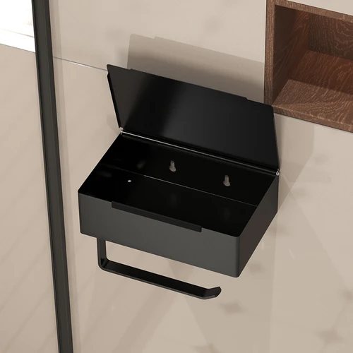 Imagen 2 del producto Portarrollos de papel, caja de pañuelos húmedos, estante de almacenamiento no perforado, caja de pañuelos, soporte para pañuelos