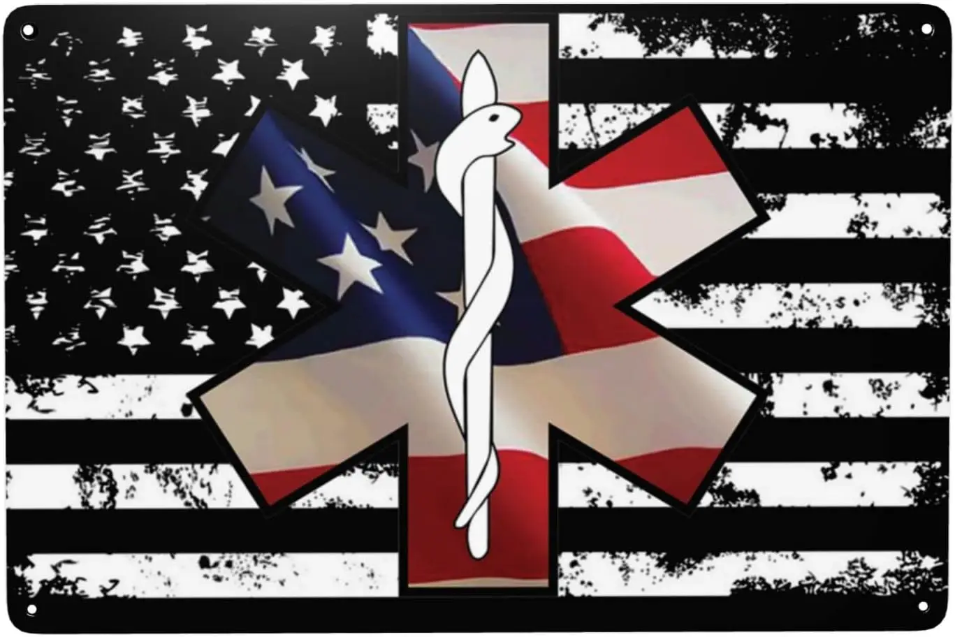 American Flag Ems Star Of Life Emt Metal Sign Vintage Wall Decor 8x12 In Metal Tin Signs