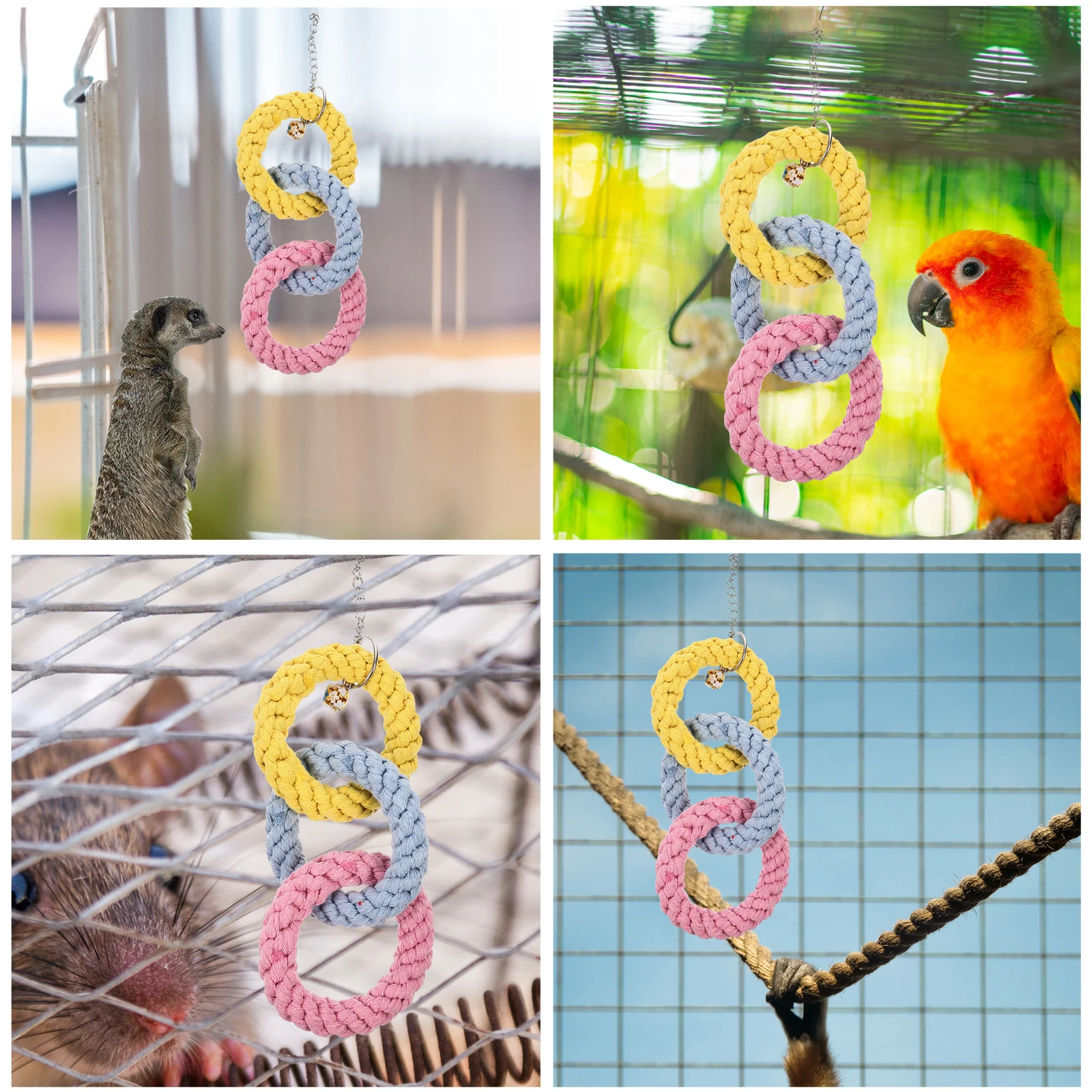 

Sturdy Cloth Rope Climbing Ring for Hamster Chinchilla Sugar Glider Cage Hanging Plaything Encourages Balance and Coordination