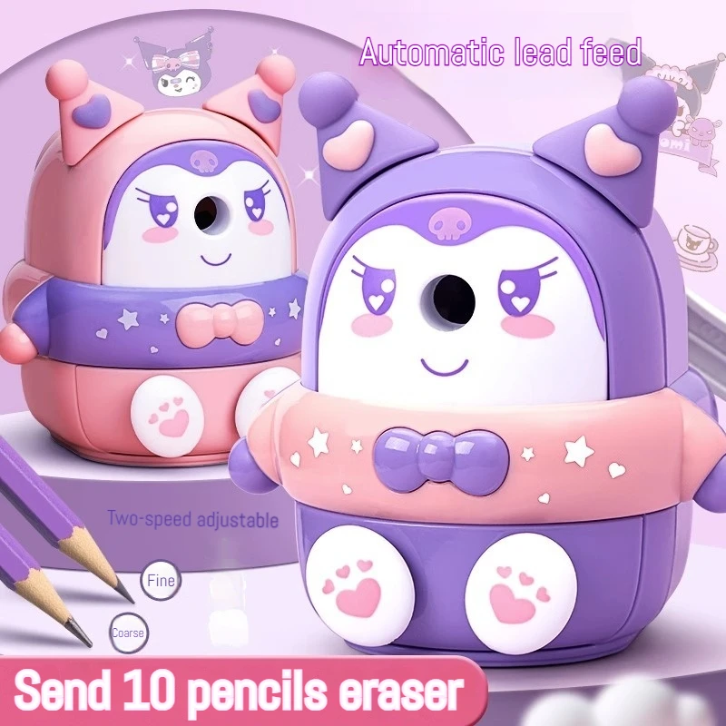 

Sanrio's new hand cranked pencil sharpener Kuromi anime cartoon Kawaii style elementary school automatic pencil sharpener