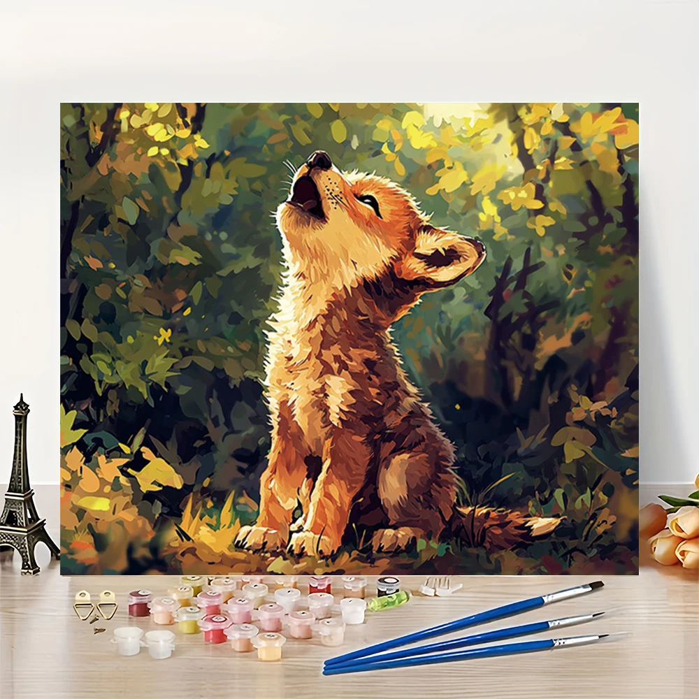 1 szt. Mały Lis Krzyczący w Lesie Zestaw do Malowania Cyfrowego DIY Akrylowym dla Początkujących Dekoracja Ścienna do Domu Ramka Nie Jest Dołączona