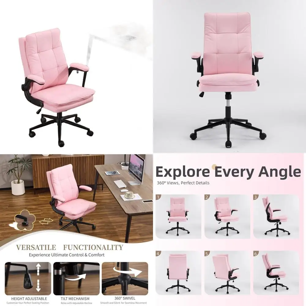 

Эргономичное офисное кресло с высокой спинкой из розовой кожи, регулируемое по высоте, с откидными подлокотниками, вращение на 360° ° Поворотное кресло для дома и игр