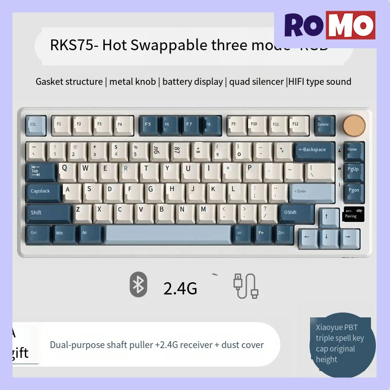 

Механическая клавиатура Rk R75 с тремя режимами, Игровая клавиатура RGB PBT N-Key Rollover, Офисная Клавиатура, 81 клавиша, Горячая замена