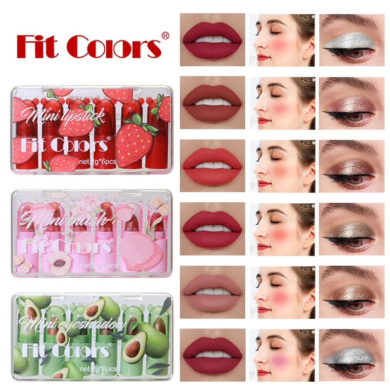 Fit Colors 6colors/set mini Multi-function Set matte Mist Lipstick Long-lasting Blush Pearl Eyeshadow