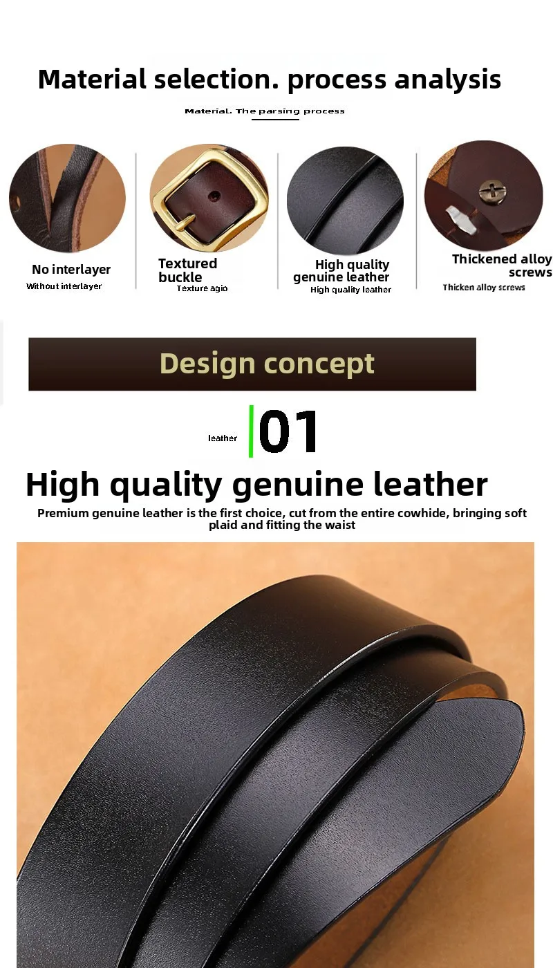 Split Leather Pin Buckle Men's Belt Extended Size Casual Waist Strap For Young And Middle-aged Men