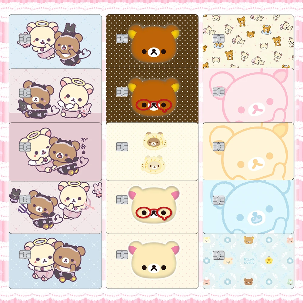 ملصقات غير لامعة لبطاقة الائتمان الكرتونية من Rilakkuma وKiiroitori لمجموعة VISA JCB و Mastercard Beautify Decorate Girl