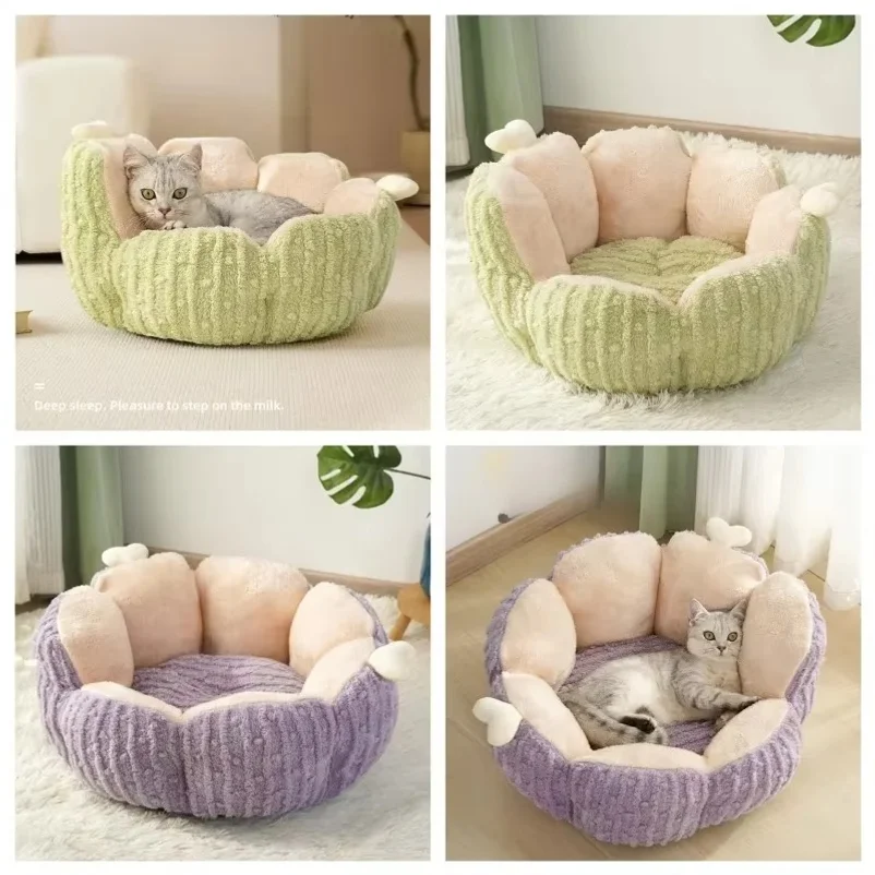 New Winter Soft Plush Pet Nest Semi Closed Cactus Pet Cat Mat Dog Bed Suitable for Small Medium-sized Cat/dog House Pet Supplies