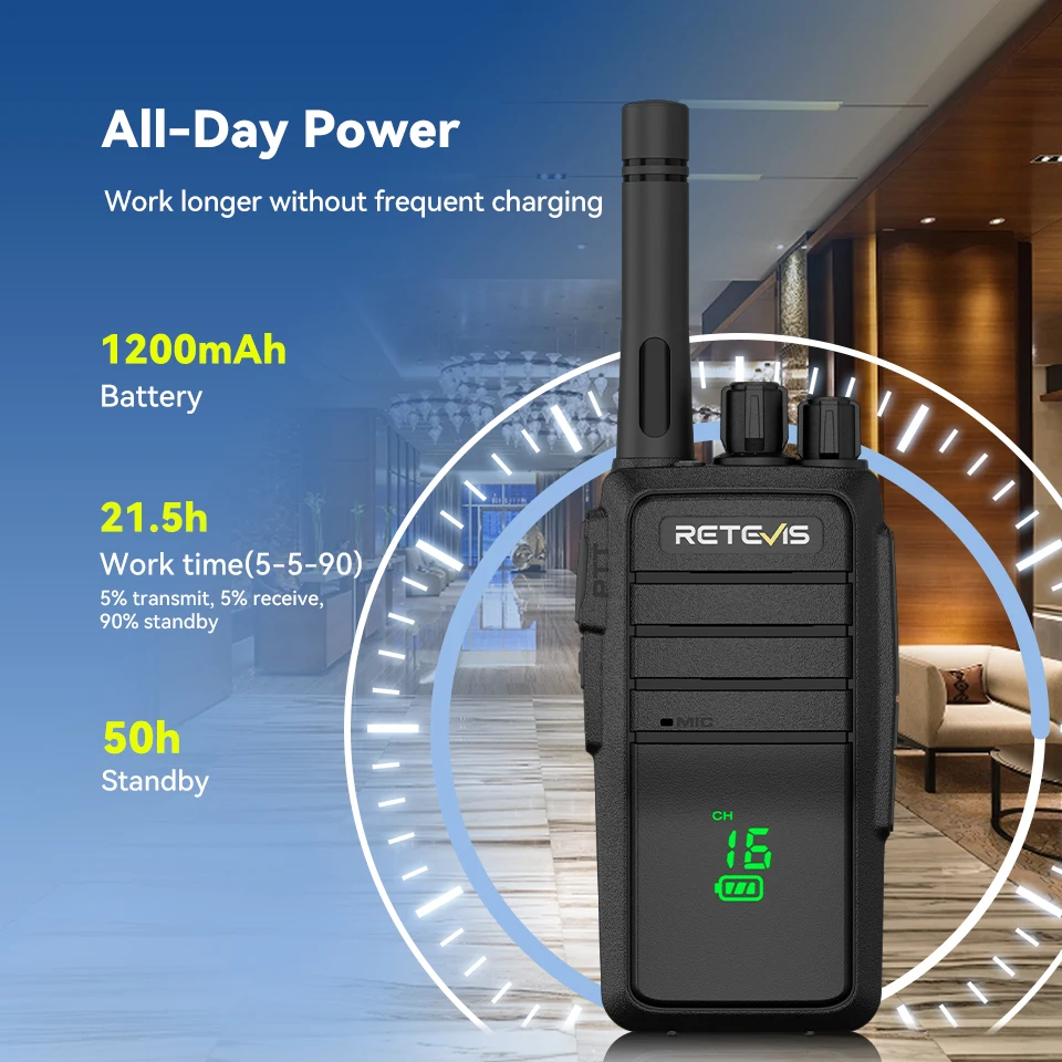 Retevis RT21H Radio bidirectionnelle FRS PMR portable sans licence avec écran caché port USB-C VOX radio robuste pour la restauration