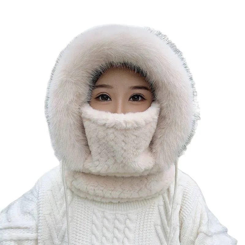 قبعة شتوية قطيفة خارجية مقاومة للبرد والرياح لحماية الرقبة مكونة من قطعتين مع قبعة رأس مخملية سميكة بغطاء للرأس دافئة