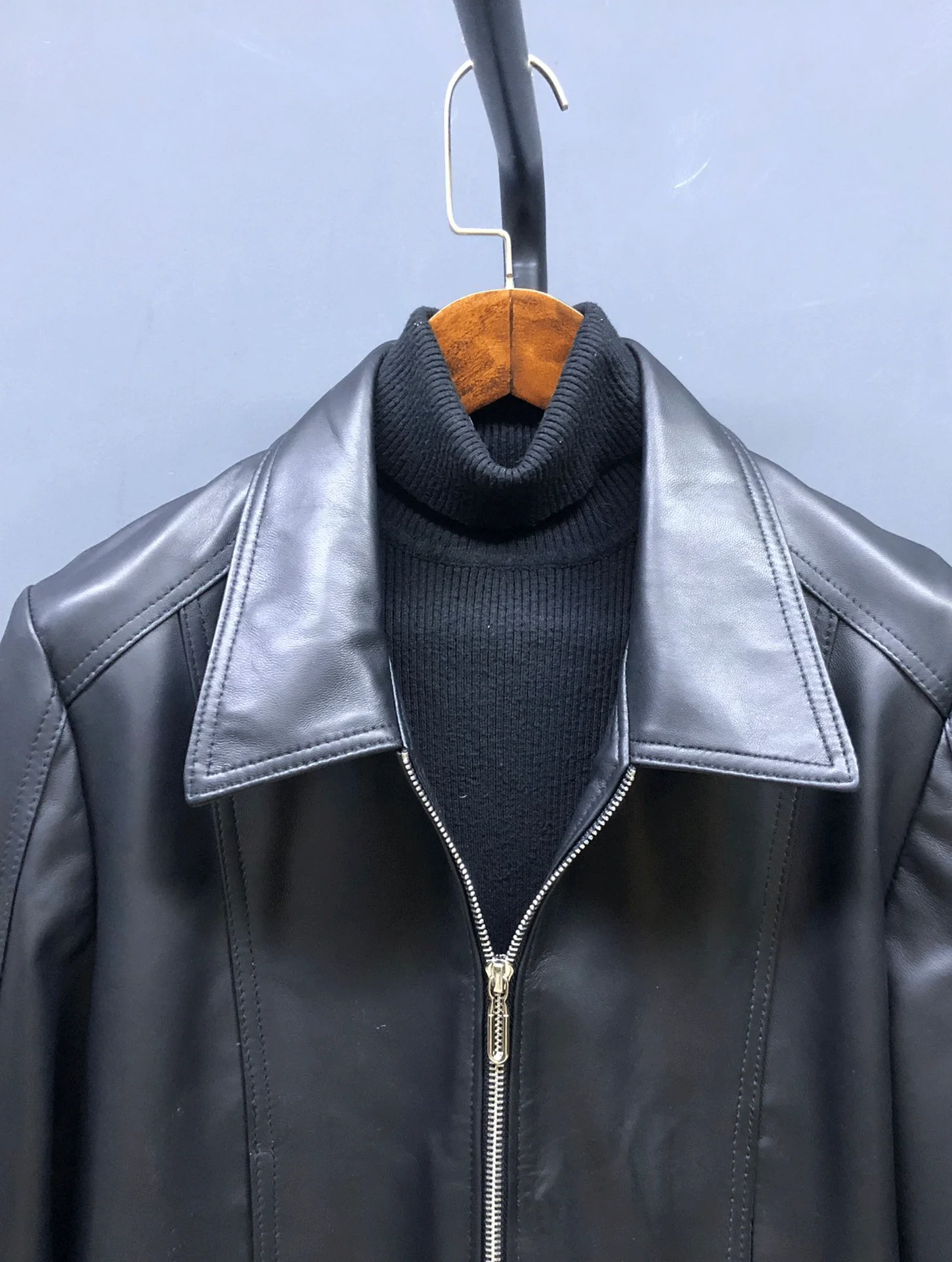 Faionable ort Genuine Leather Jaet Women's Loose Casual Sle Square Collar Biker Coat Slimming Effect Youth Commute Wind