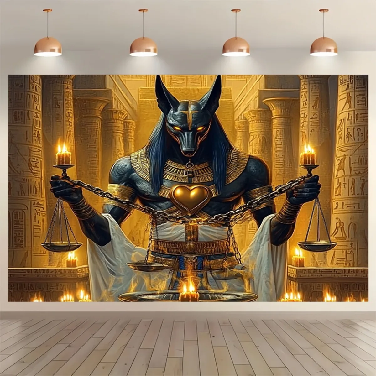 Große Wandteppiche mit Anubis-Statue im ägyptischen Stil – Langlebiger altägyptischer Hintergrundstoff mit Anubis-Motiv – Detail 3