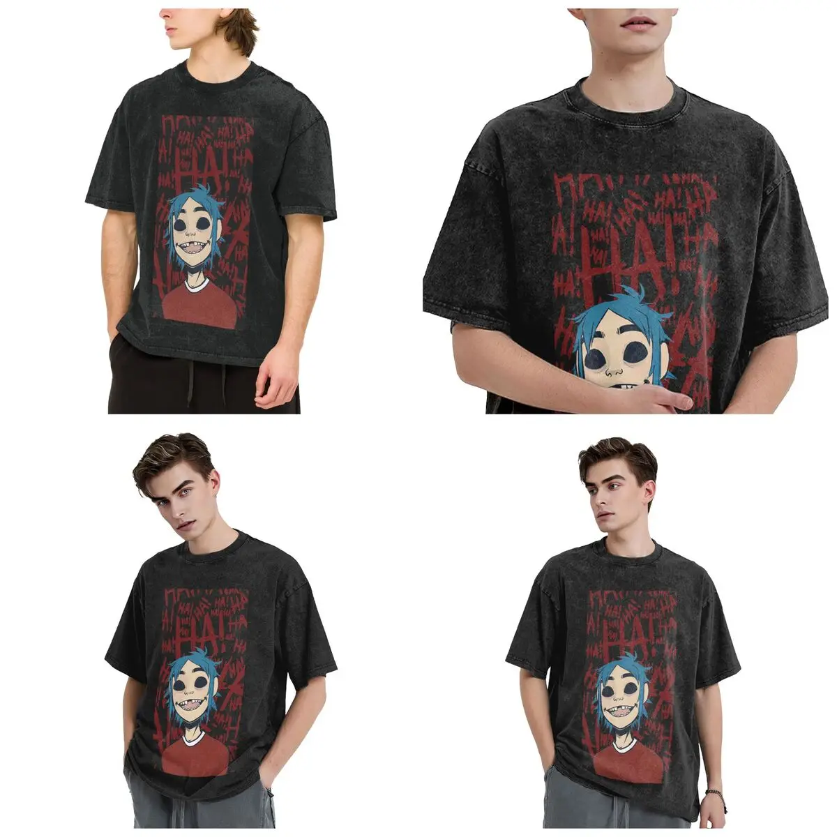 Feel Good Gorillaz Virtual Band Hip Hop Short Sleeve T-Shirts Washed Tops Tees Streetwear T Shirt Vintage for Men Women