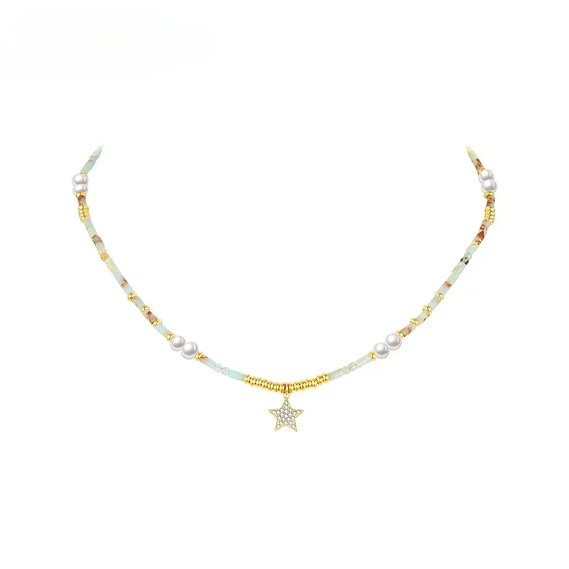 

Freshwater pearl star necklace women's 2024 new high-end French light luxury collarbone neck chain with jewelry