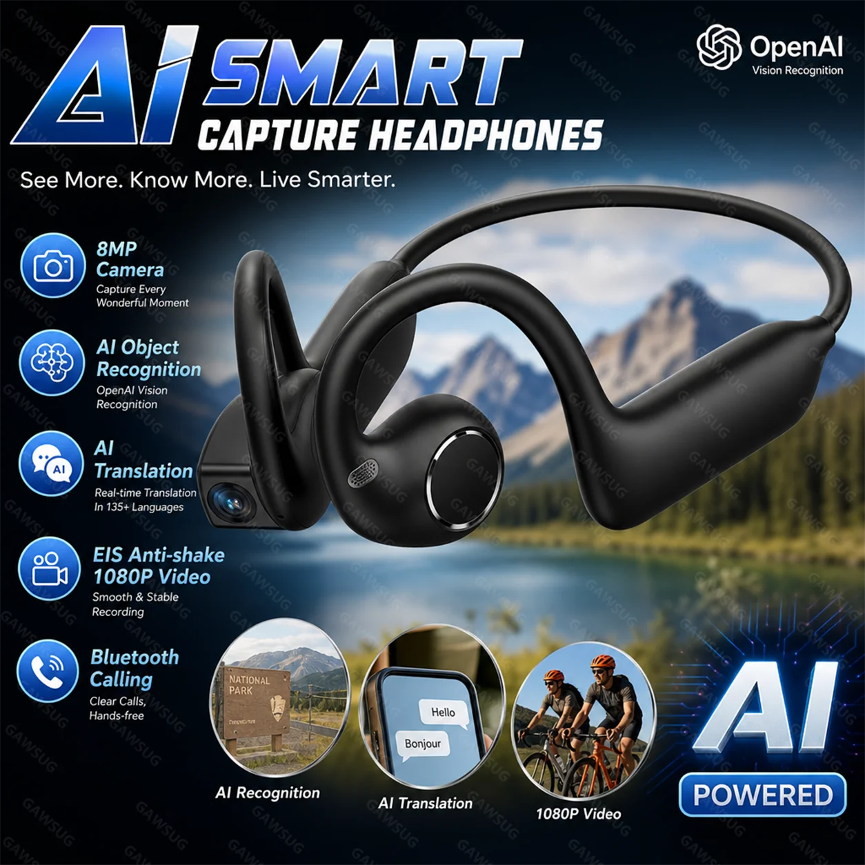 Usb C Earphone - AIスマートイヤホン 1080Pカメラ EIS手振れ補正ビデオ OpenAI翻訳 オブジェクト認識 空間オーディオ