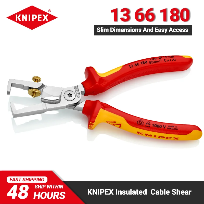 KNIPEX 13 66 180 Cable Shears 7-inch 1000V Insualted Clean-cutting Stripper Slim Dimensions Easy Access