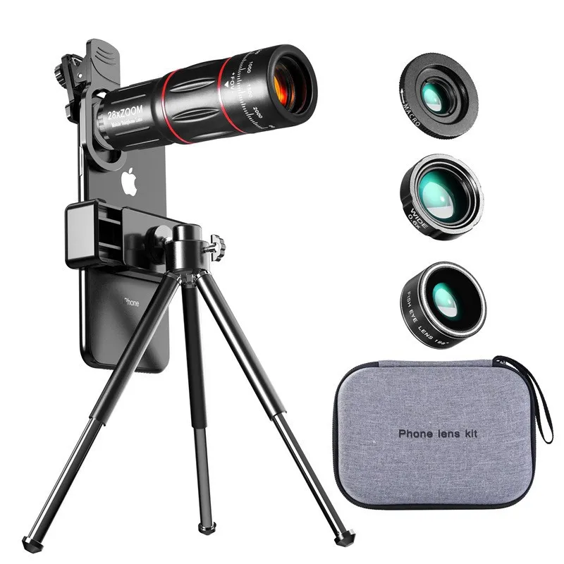 Mobile phone telescope external telephoto lens, 28x high-definition wide-angle, macro, fisheye set