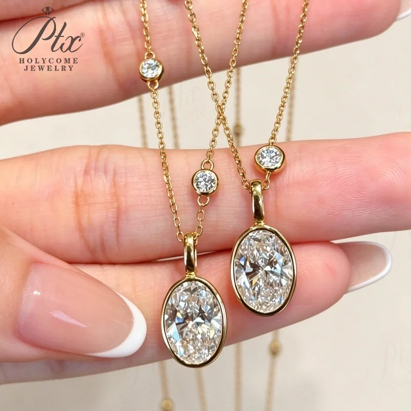 Halskette mit Labor-Diamant-Anhänger, 2 Karat, DEF, VS, runder Schliff, echtes 18K Gold, für Hochzeit, Party, einfache Kette, Charms, Holycome Schmuck – Detail 6