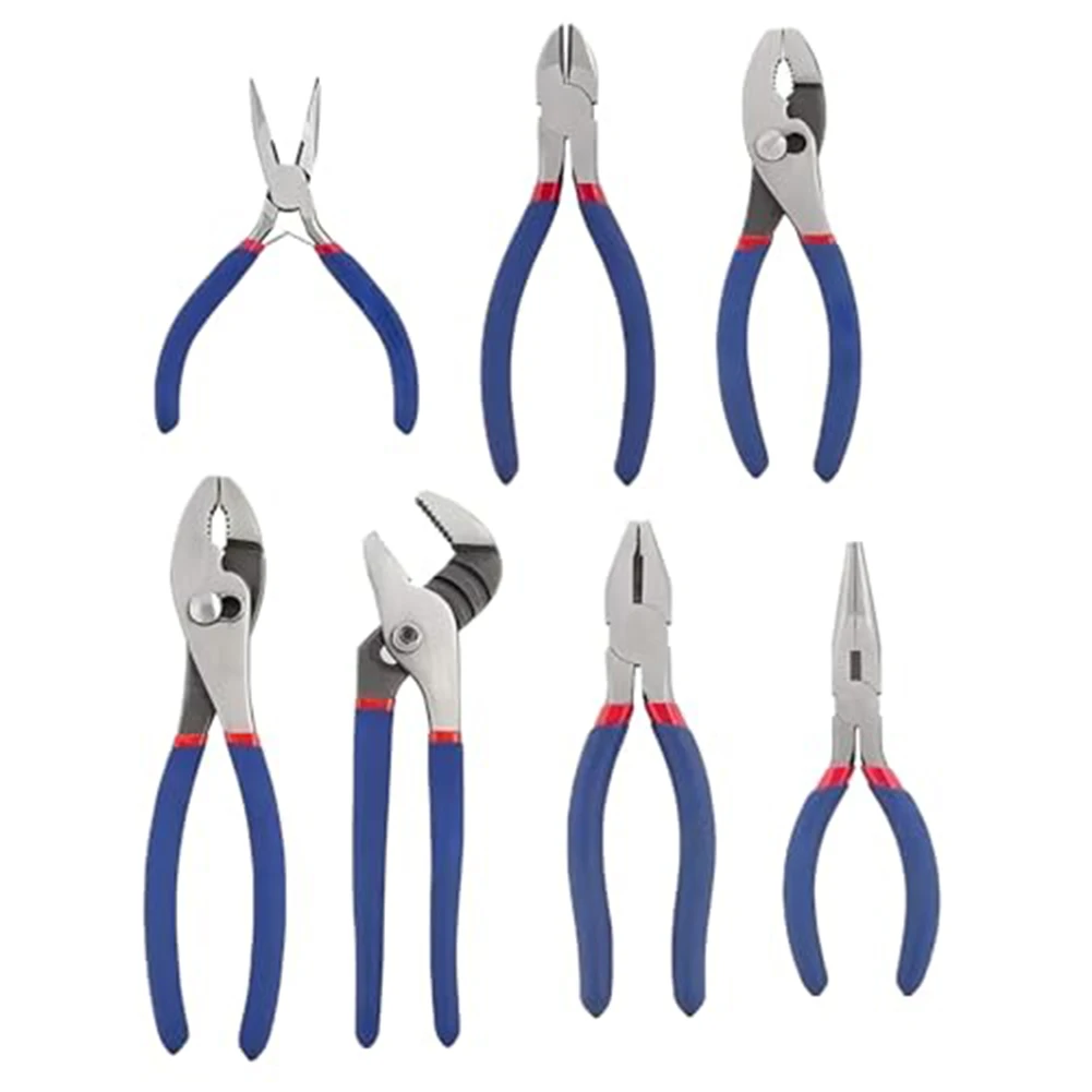 7 Piece Tool Set Long Nose Slip Joint for linesman & Diagonal Pliers for Essential For DIY Projects and Home Repairs