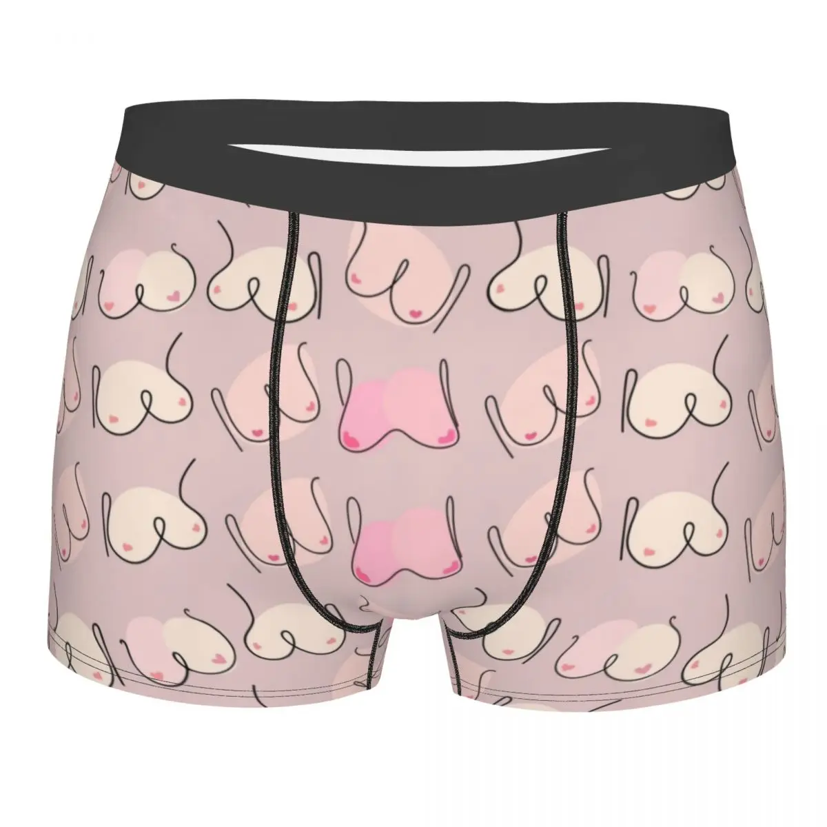 Pink Boobs Pattern Men Underwear Cartoon Boxer Shorts Panties Novelty Mid Waist Underpants for Male S-XXL