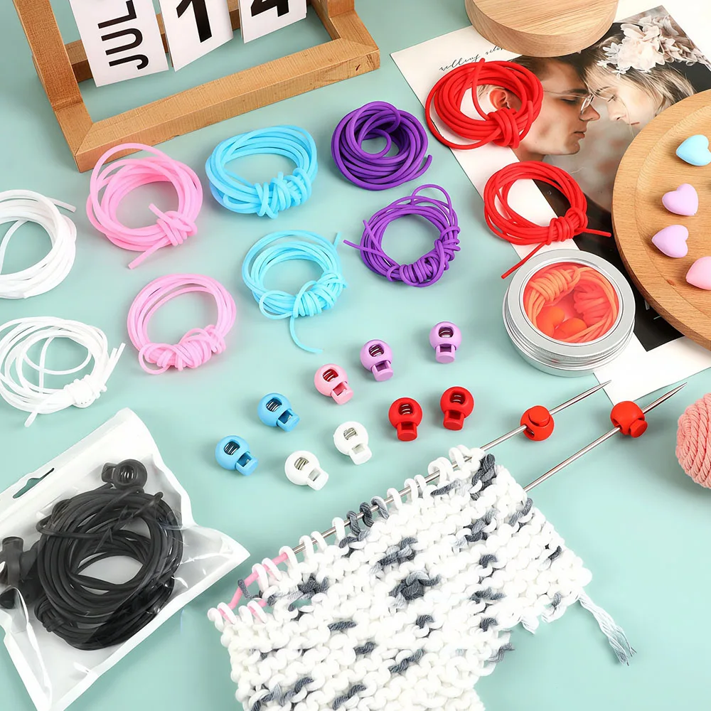 6 Stück Schlaufenförmige Strickmarkierer mit Nadelstoppern für DIY-Strickprojekte