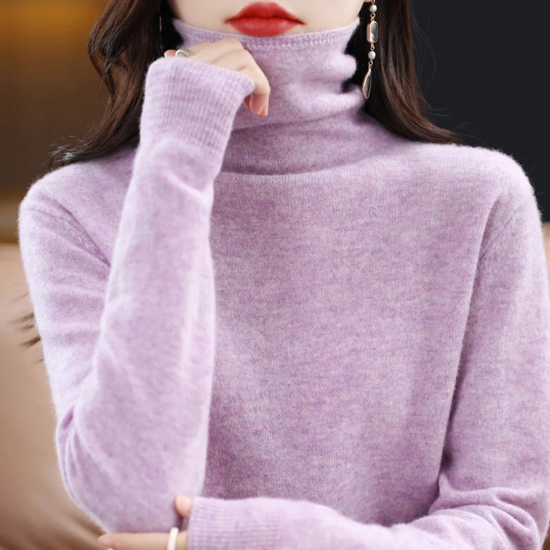 100% Pure Wool Cashmere Sweater 2023Fall/Winter Pile Collar Pullover Korean Fashion Casual Knitted Tops Women Jacket Long Sleeve