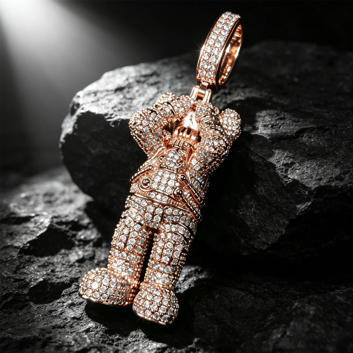 3D Full Diamond Pendant For Cuban Link Chain Trendy Pop Accessory  For Men Women Rapper Fully Micro Paved Shiny Zircon 18K Rose Gold Plated Bling Cover Eyes Doll Pendant Hip Hop Streetwear Fine Jewelry Gift Iced Out Cartoon Character Charm