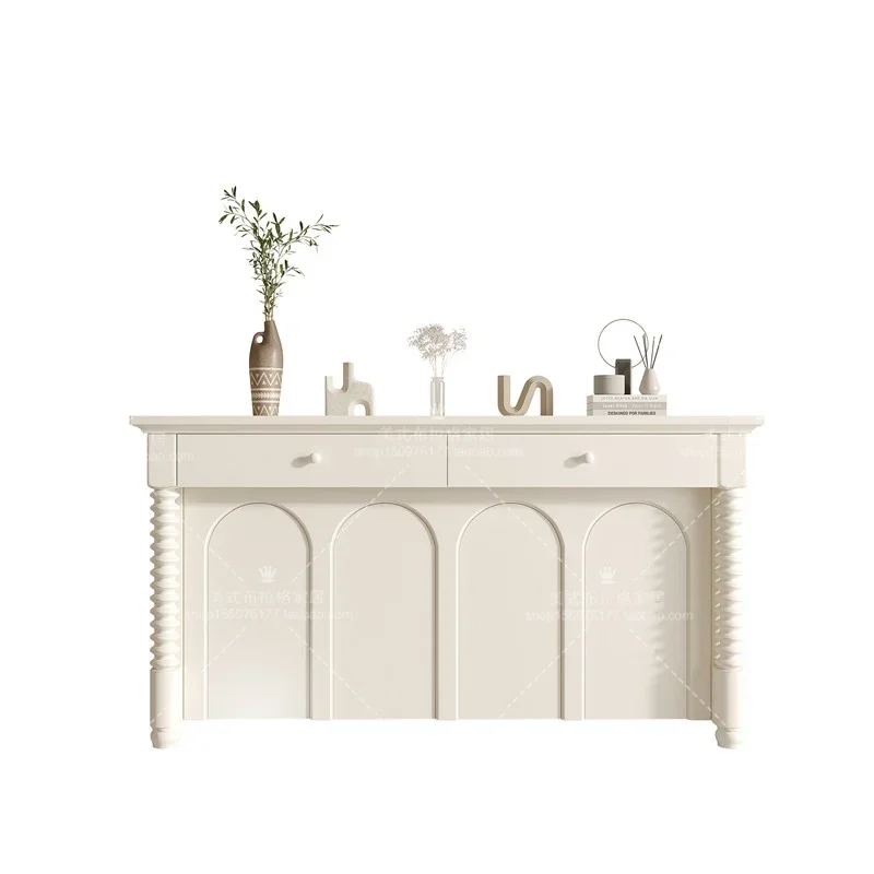 American-Style Solid Wood White Sideboard Cabinet Arched Door Home Entrance Cabinet Nordic Locker Chest of Drawers