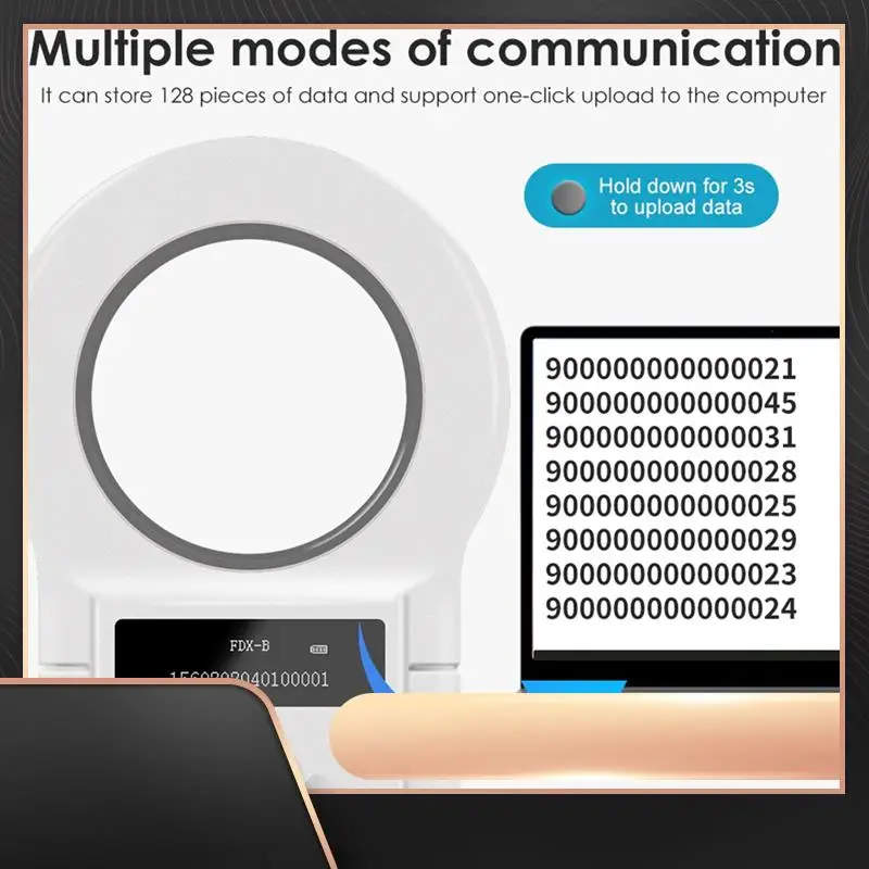 

134.2Khz RFID Animal Chip Reader 15 Digits Pet ID Scanner EMID FDX-B Microchip Tag Registration For Cow Fish Dog Durable White