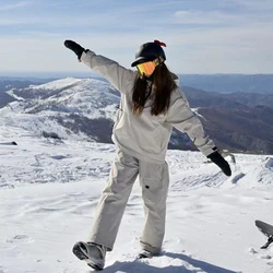 Traje de esquí impermeable a prueba de viento para mujer, conjunto de chaqueta polar y pantalones de snowboard, disfraces gruesos y cálidos para nieve al aire libre, Invierno