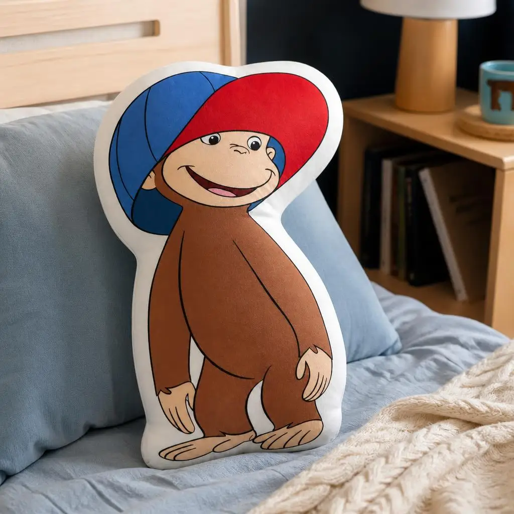 Curious George Monkey Cartoon Baseball Cap Plush Pillow Cushion Irregular Stuffed Throw Pillow Home Decor Gift Sofa Bed