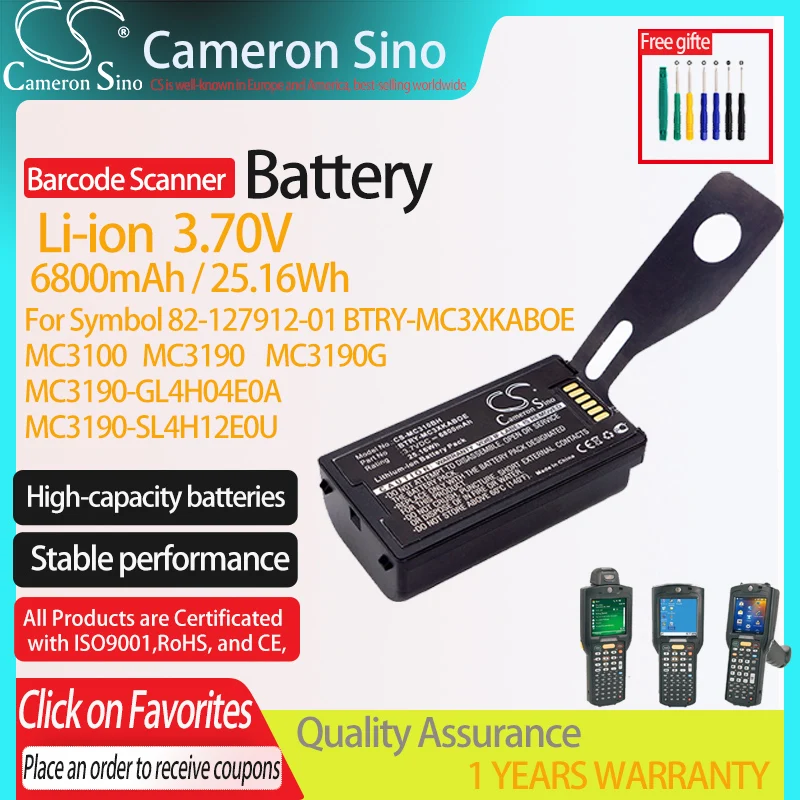 CS Barcode Scanner Battery For Symbol MC3100 MC3190 MC3190G MC3190-G13H02E0/GL4H04E0A Fits 82-127912-01 BTRY-MC3XKABOE 6800mAh