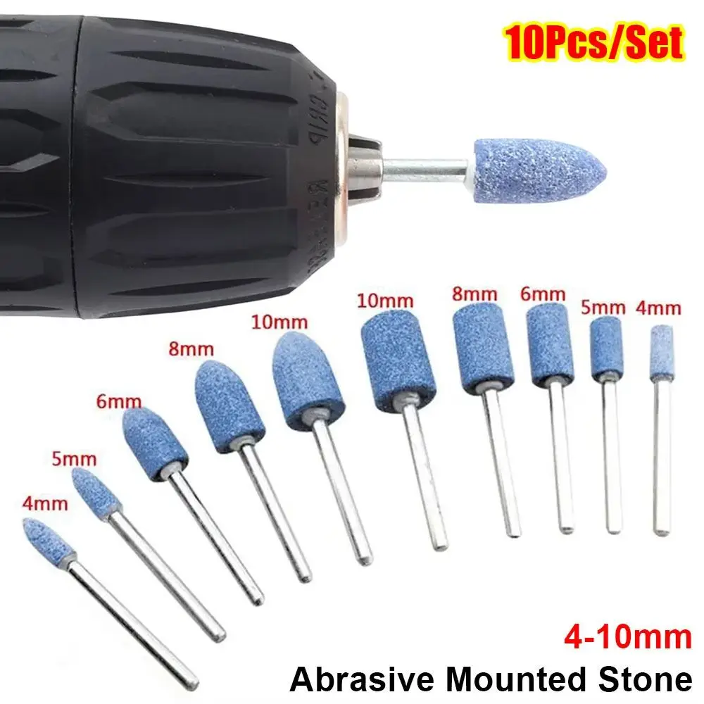 

10Pcs 4-10mm Polishing Head 3mm Shank Blue Grinding Stone Wheel Abrasive Mounted Stone Electric Drill Power Tools Accessories