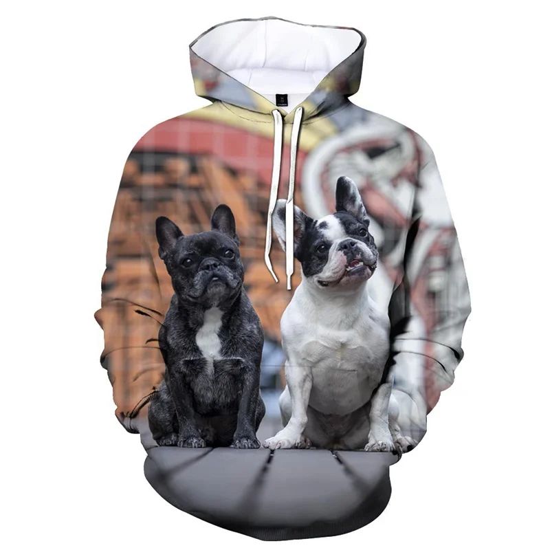 3D Printing French Bulldog Hoodie For Men Fashion Casual Pullovers Pug Dog Pattern Sweatshirt Top Plus Size Male Coat Clothes