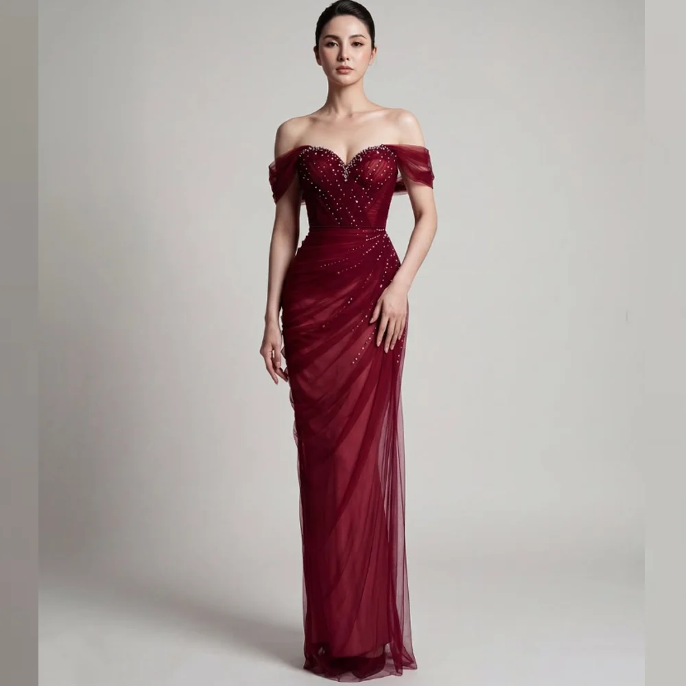 Customized Exquisite Jersey Pleat Sequined Column Off-the-shoulder Long Dresses Bespoke Occasion Celebrity Elegant