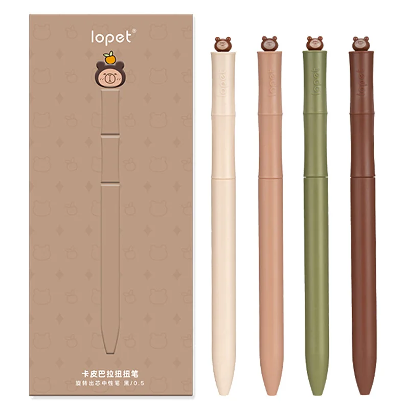 4 Pz/set Capibara Penna Gel Giunti di Bambù Penna A Inchiostro Gel 0.5 MILLIMETRI Penna di Ricarica Nera Penna di Scrittura Ad Asciugatura Rapida Carino Ruota Penna Neutra Nuovo