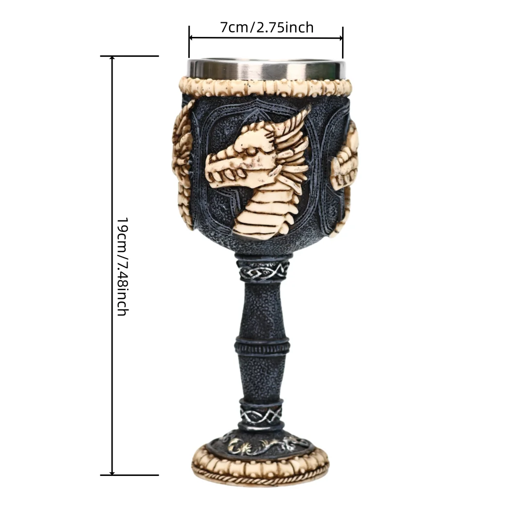 Medieval Goblet Dragon Chalice Silver Skulls Bones Fantasy Dragon Blood Wine Goblet Stainless Steel Halloween Coffee Beer Cup