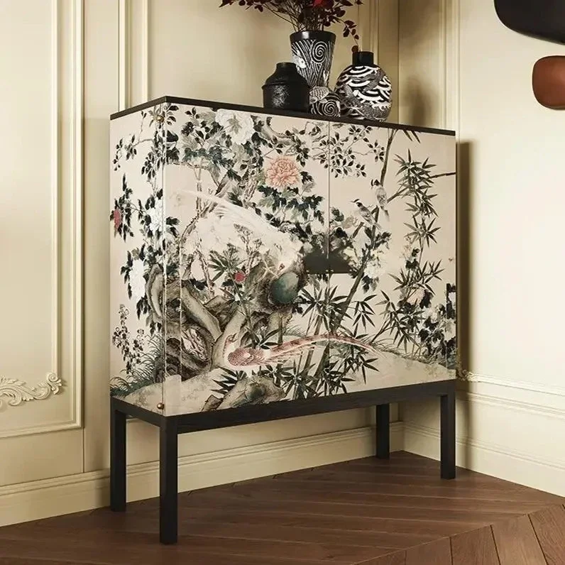 

A26 French retro painted chest cabinet decorative cabinet new Chinese tall solid wood porch locker