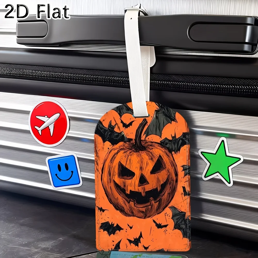 Halloween Luggage Tag Featuring a Pumpkin and Bat Design Perfect for Identifying Your Suitcase and Travel Bags Halloween Gifts