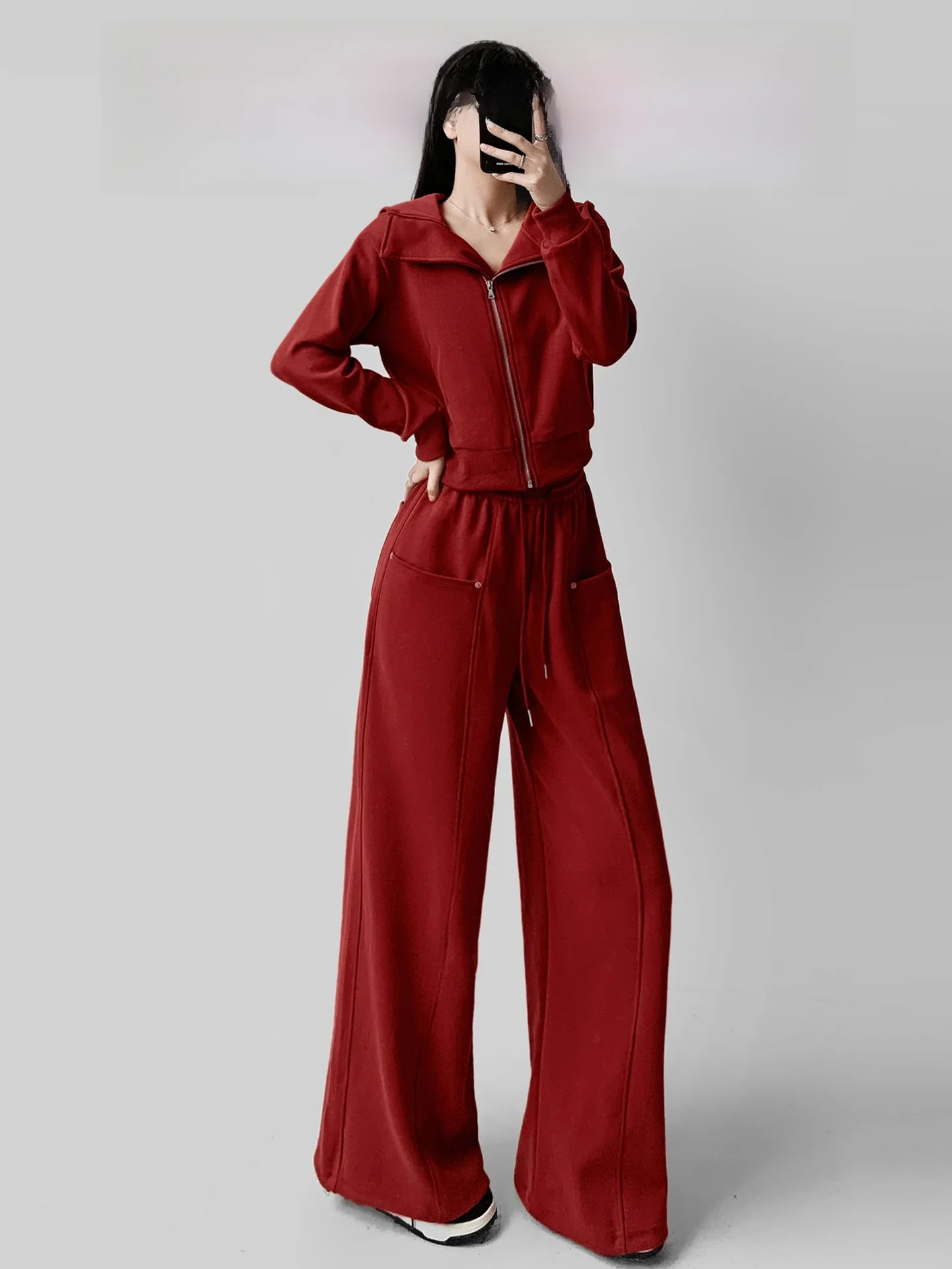 

Thiened Fce женский комплект спортивной одежды Lazy Sle повседневная толстовка с капюшоном на молнии длинные брюки све осень-зима модная спортивная одежда