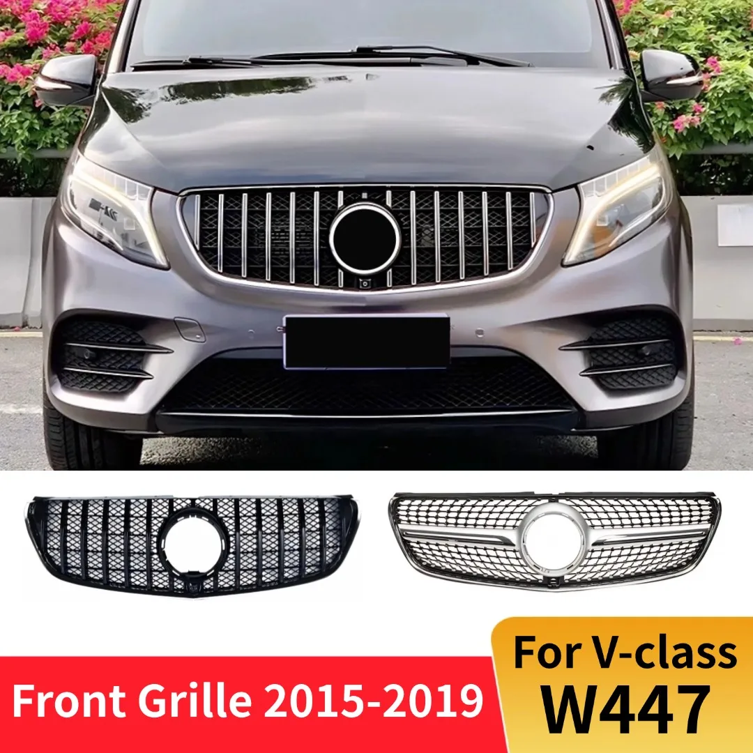 Frontstoßstangenmaske, Gitter, Grill, mittlere Netz-Tuning-Zubehör für Mercedes Benz V-Klasse W447 2015–2019, GT-Sterne-Stil
